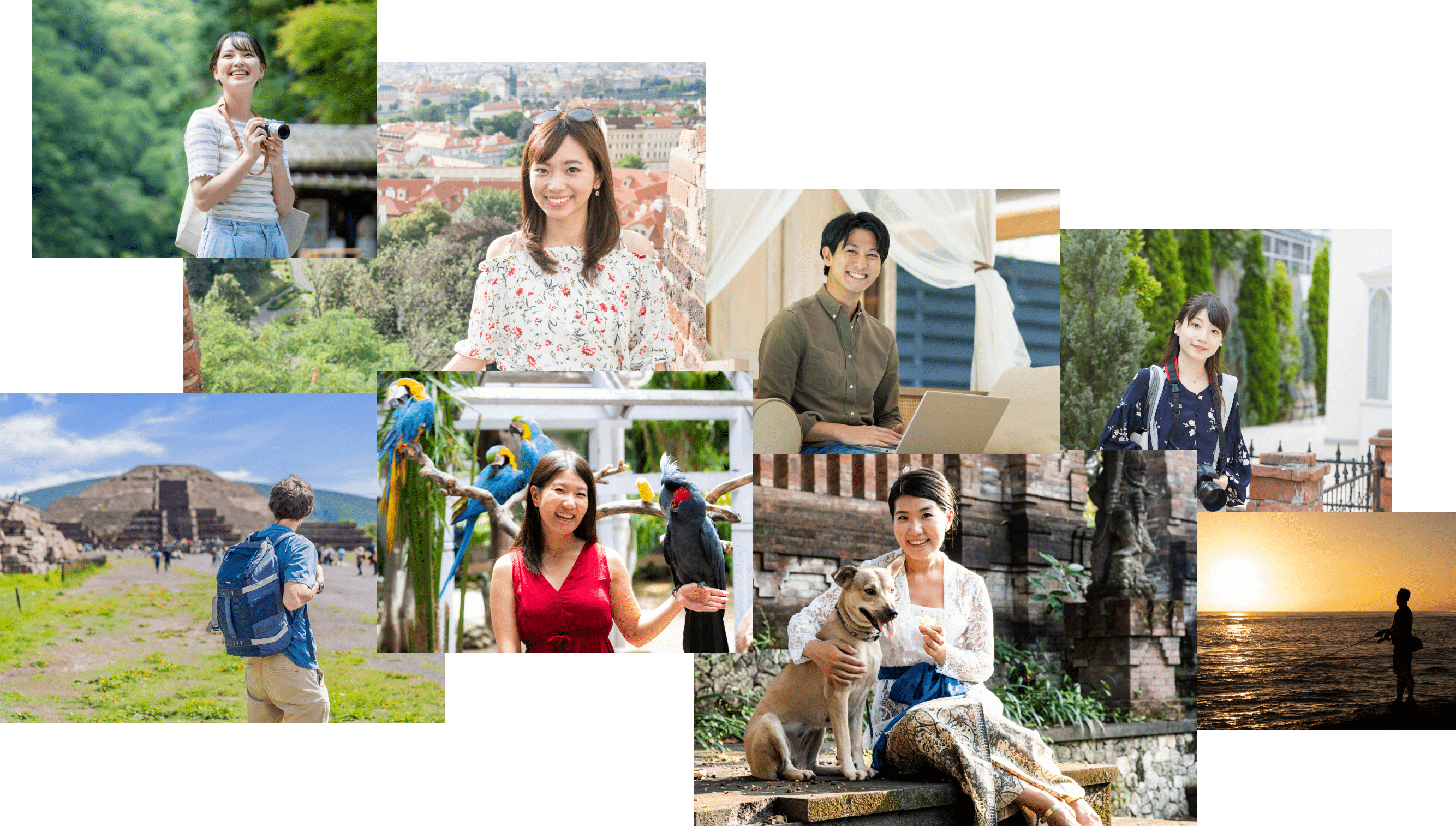 さまざまなシチュエーションで撮影された8人の人々が写ったコラージュ画像